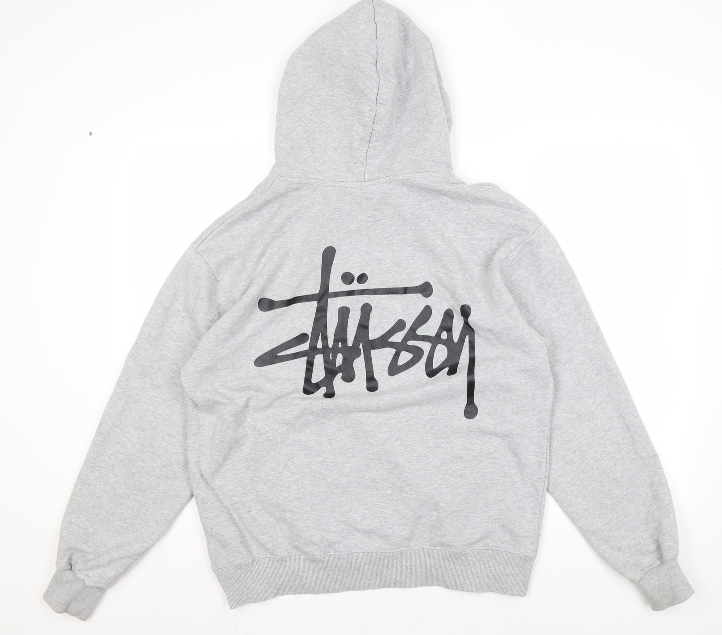 Stussy Men's Grey Pullover Hoodie, Size S, Logo Accent