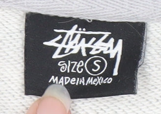 Stussy Men's Grey Pullover Hoodie, Size S, Logo Accent