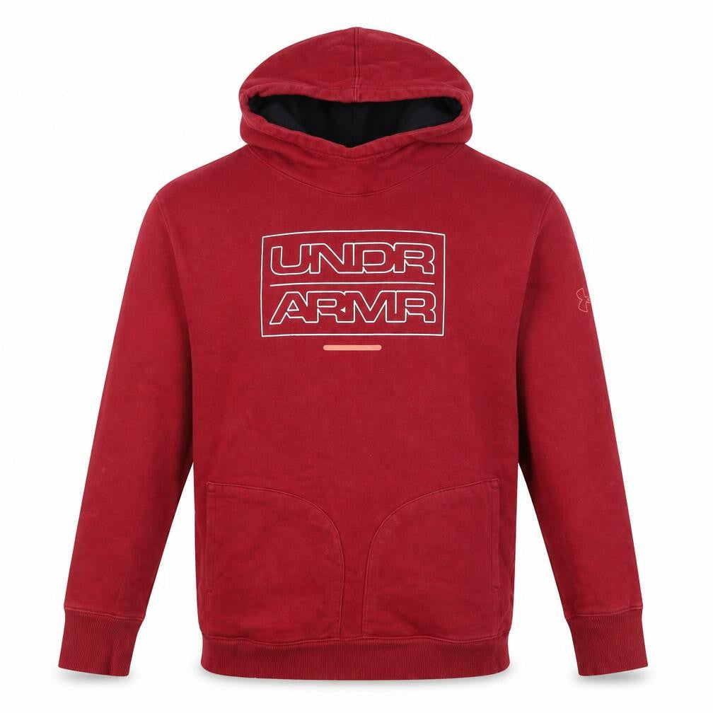 Front view of Under Armour Men's Red Pullover Hoodie, size S