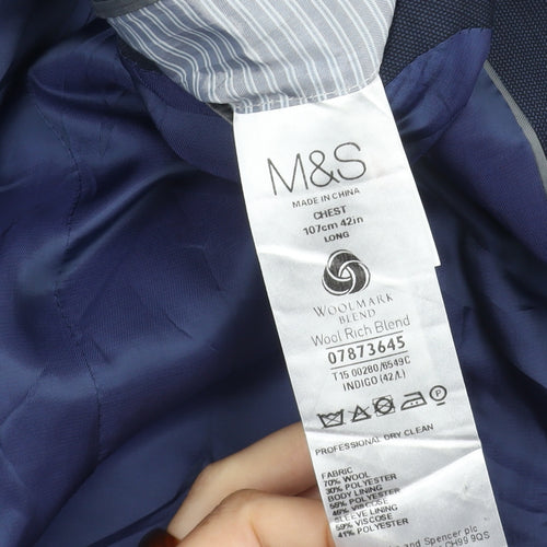 Marks and Spencer Men's Blue Long Blazer Size 42L