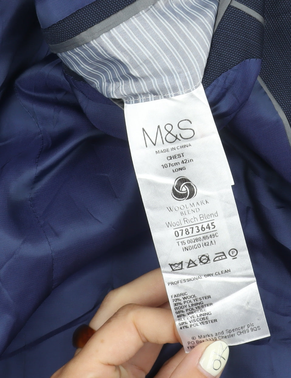 Marks and Spencer Men's Blue Long Blazer Size 42L