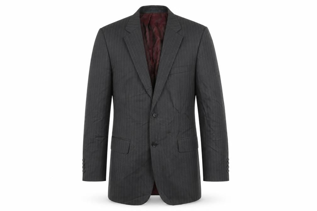 Front view of Brook Taverner Men's Grey Striped Suit Jacket 40R