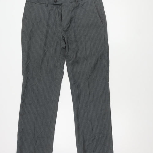 Butler and Webb Men's Grey Striped Business Trousers 34