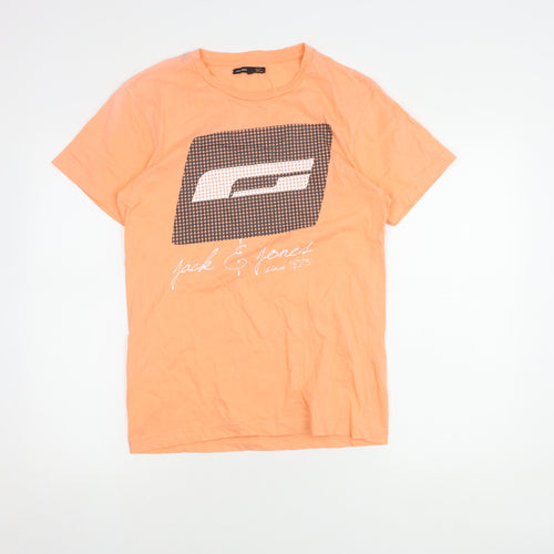 Jack & Jones Men's Orange Medium Graphic Crew Tee