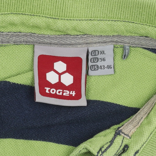TOG24 Men's Green Striped Polo XL - Casual Spring/Summer Top