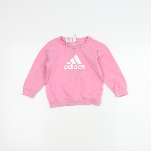 Adidas Girls Pink Jumper 2-3 Years, Logo Casual Knit