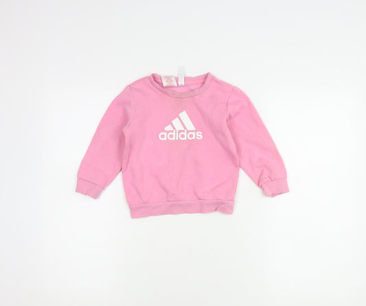 Adidas Girls Pink Jumper 2-3 Years, Logo Casual Knit