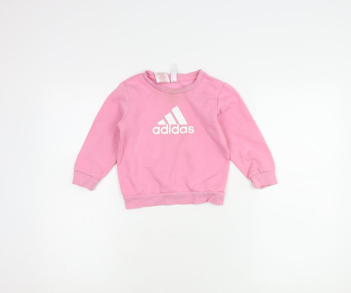 Adidas Girls Pink Jumper 2-3 Years, Logo Casual Knit