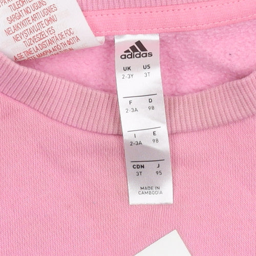 Adidas Girls Pink Jumper 2-3 Years, Logo Casual Knit