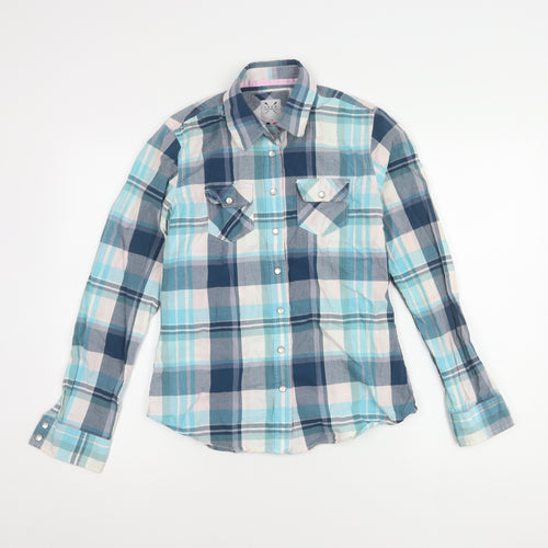 Crew Clothing Co. Women's Blue Plaid Cotton Button-Up Shirt