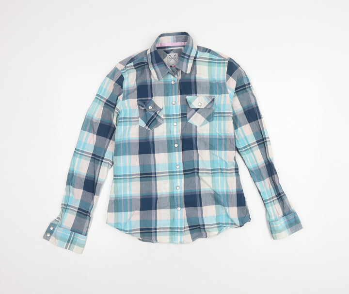 Crew Clothing Co. Women's Blue Plaid Cotton Button-Up Shirt