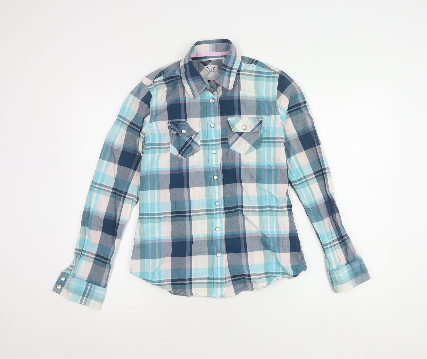 Crew Clothing Co. Women's Blue Plaid Cotton Button-Up Shirt