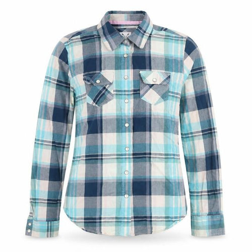 Crew Clothing Co. Women's Blue Plaid Cotton Button-Up Shirt