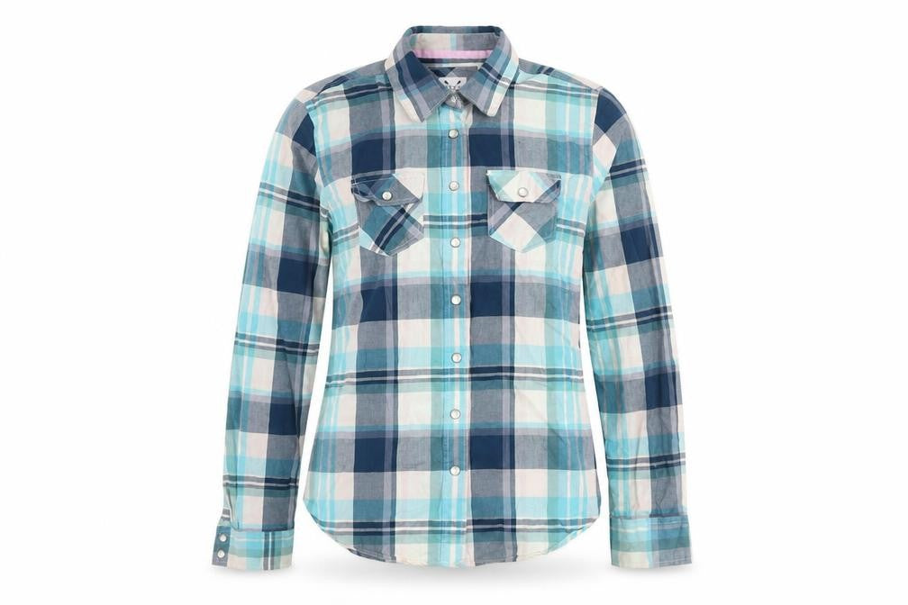Crew Clothing Co. Women's Blue Plaid Cotton Button-Up Shirt