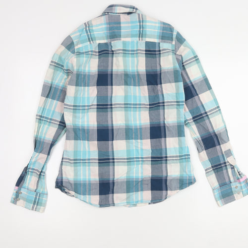 Crew Clothing Co. Women's Blue Plaid Cotton Button-Up Shirt