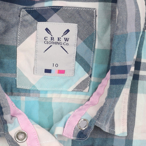 Crew Clothing Co. Women's Blue Plaid Cotton Button-Up Shirt