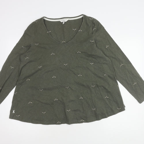 Joules Women's Green Long Sleeve V-Neck T-Shirt Size 16
