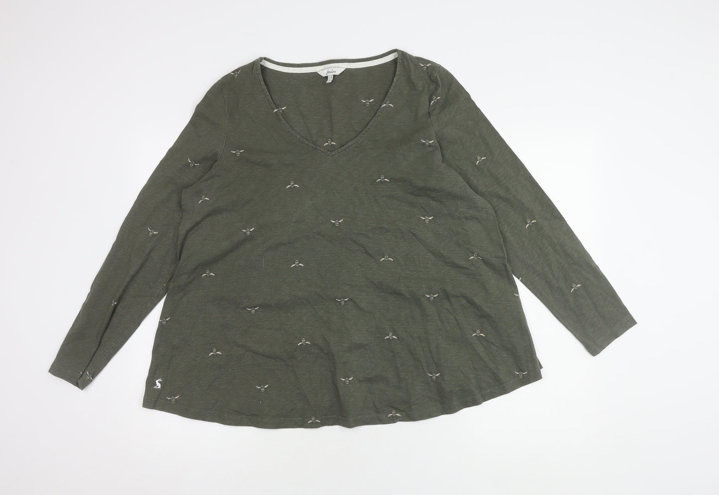 Joules Women's Green Long Sleeve V-Neck T-Shirt Size 16