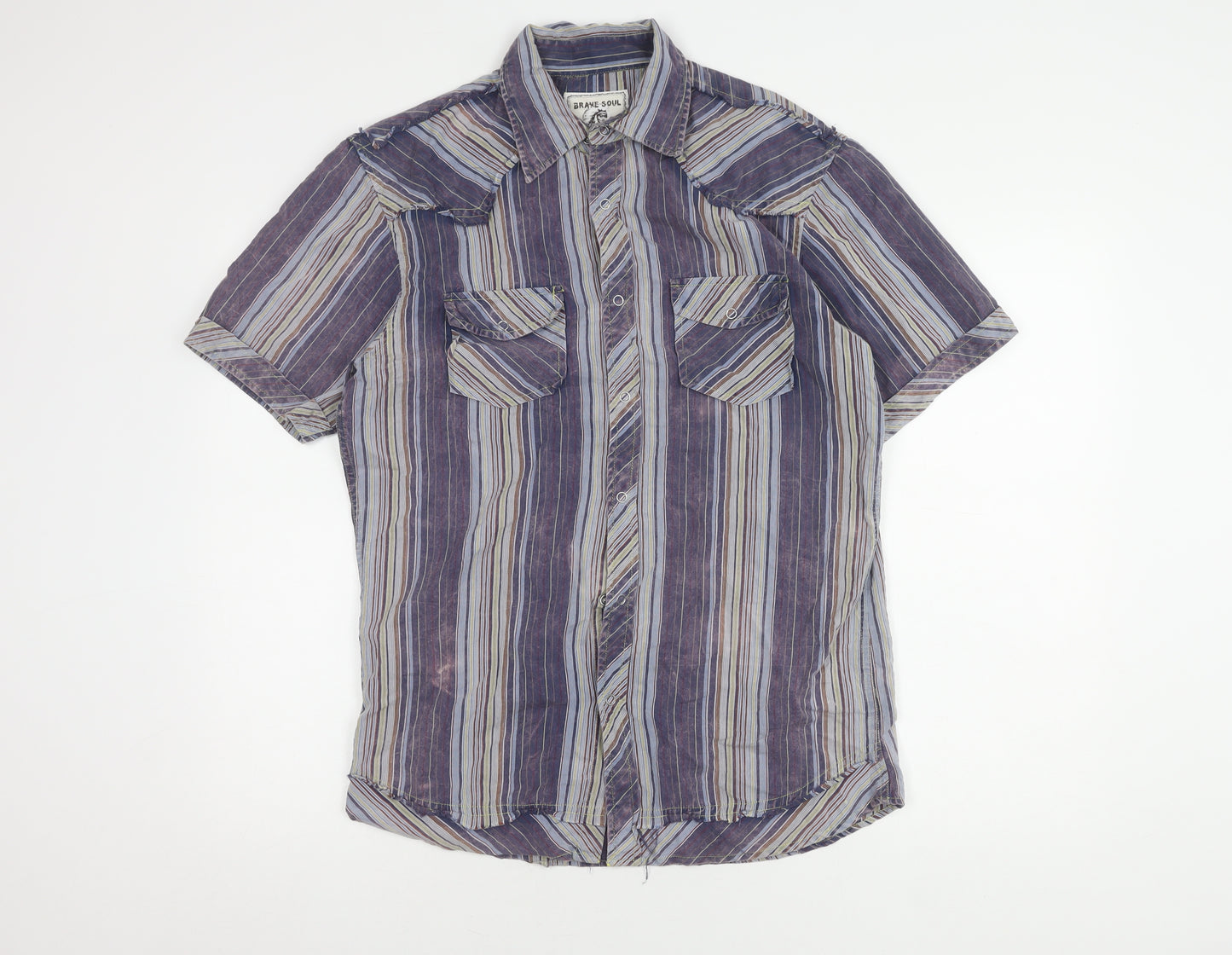 Brave Soul Men's Multicoloured Striped Shirt, Size L