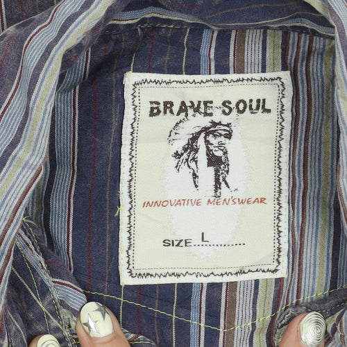 Brave Soul Men's Multicoloured Striped Shirt, Size L