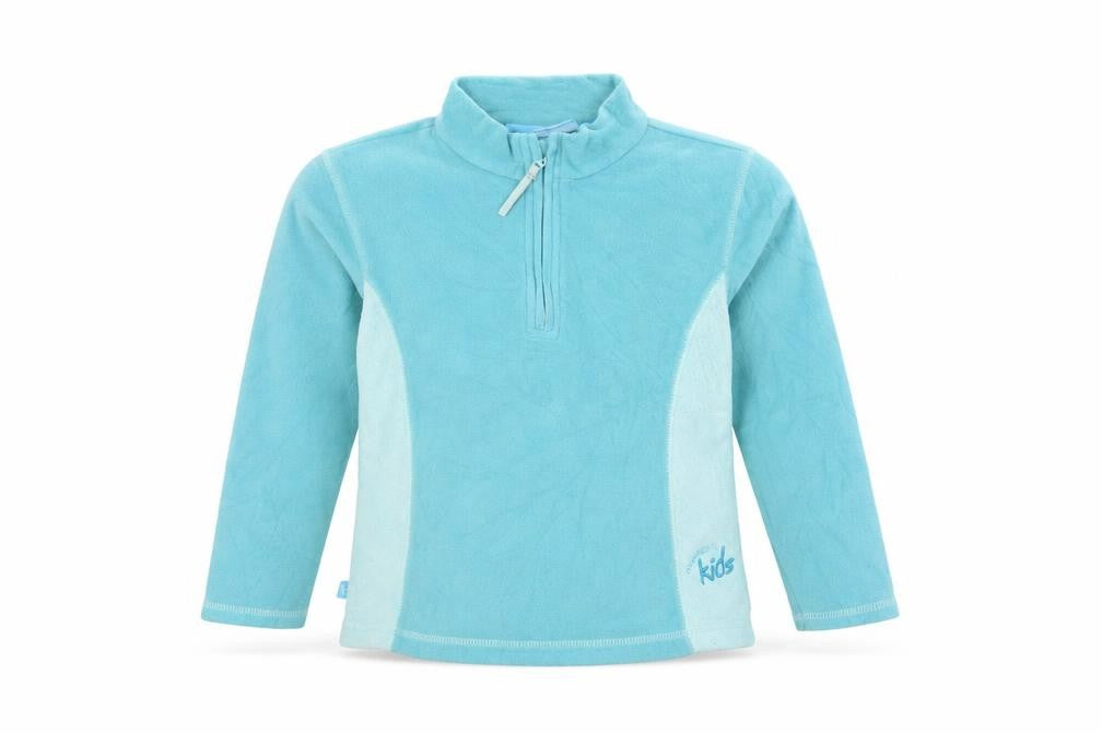 Front view of Mountain Life boys’ blue fleece 1/4 zip jacket, 7-8 years
