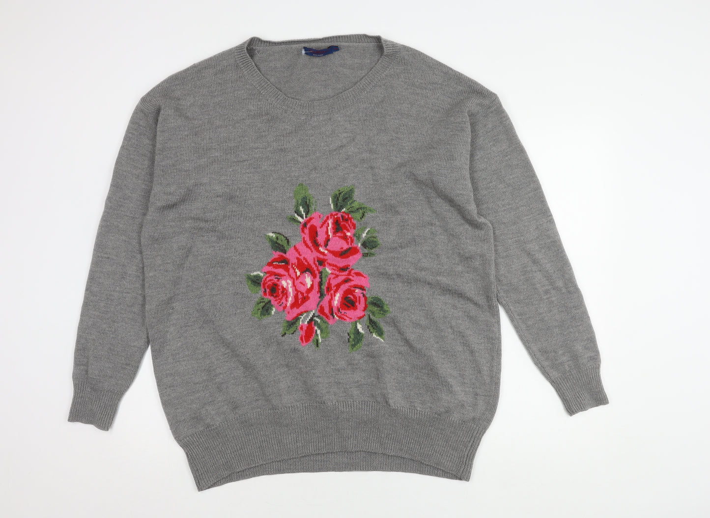 Cath Kidston Grey Wool Pullover Women M Floral Jumper