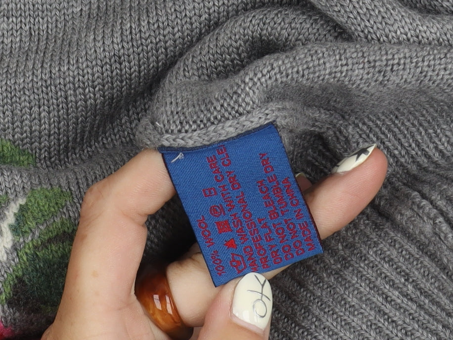 Cath Kidston Grey Wool Pullover Women M Floral Jumper