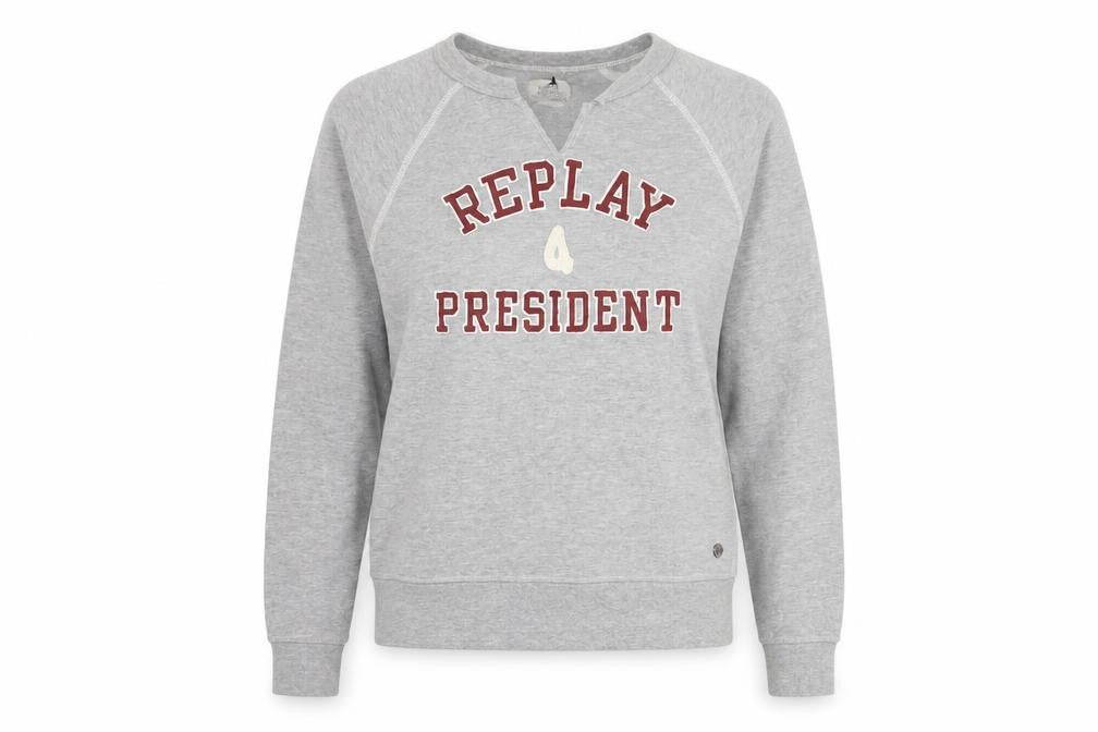 Front view of Replay unisex grey pullover sweatshirt, size S