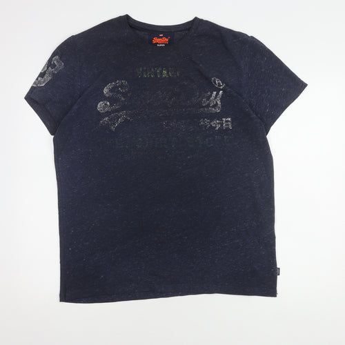 SuperDry Men's Blue Vintage T-Shirt, Size L, Graphic Crew Neck