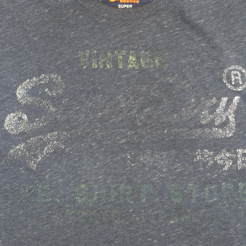 SuperDry Men's Blue Vintage T-Shirt, Size L, Graphic Crew Neck