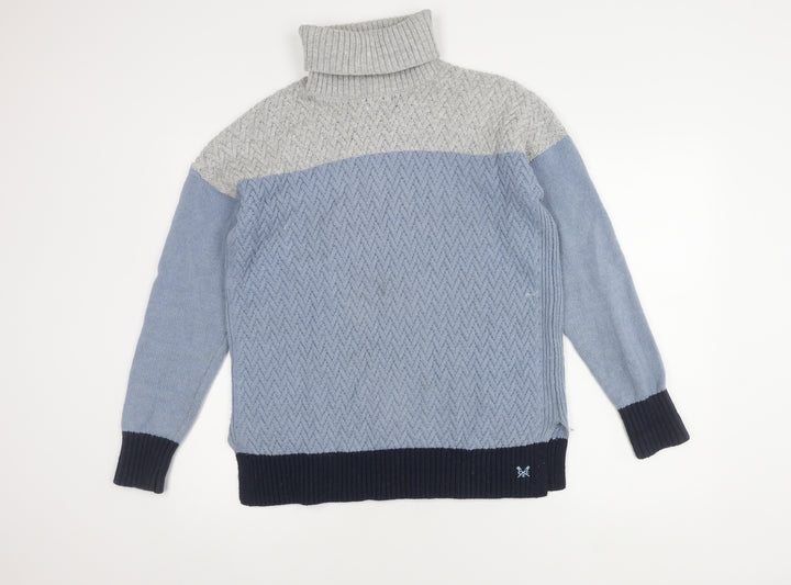 Crew Clothing Women's Blue/Grey Roll Neck Jumper Size 10