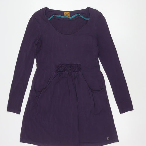 Joules Women's Purple Cotton Dress, Size 12, Scoop Neck