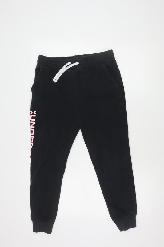 Front view of Under Armour girls’ black joggers, size L