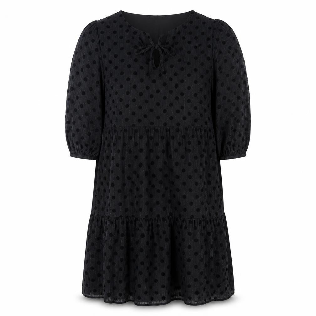 Front view of Oliver Bonas Women's Black Polka Dot Dress, size 8