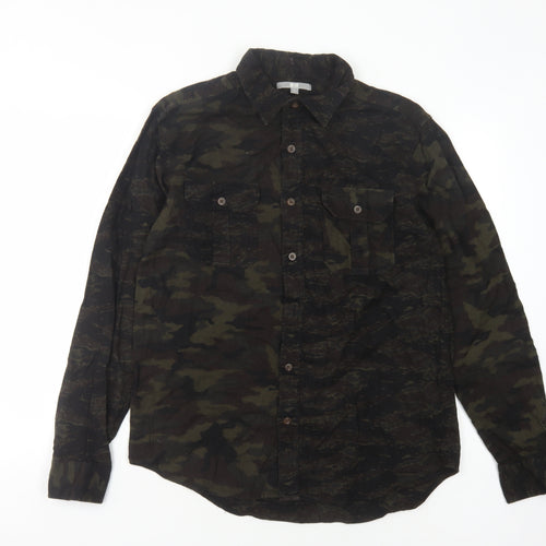 Uniqlo Men's Green Camouflage Button-Up Shirt M