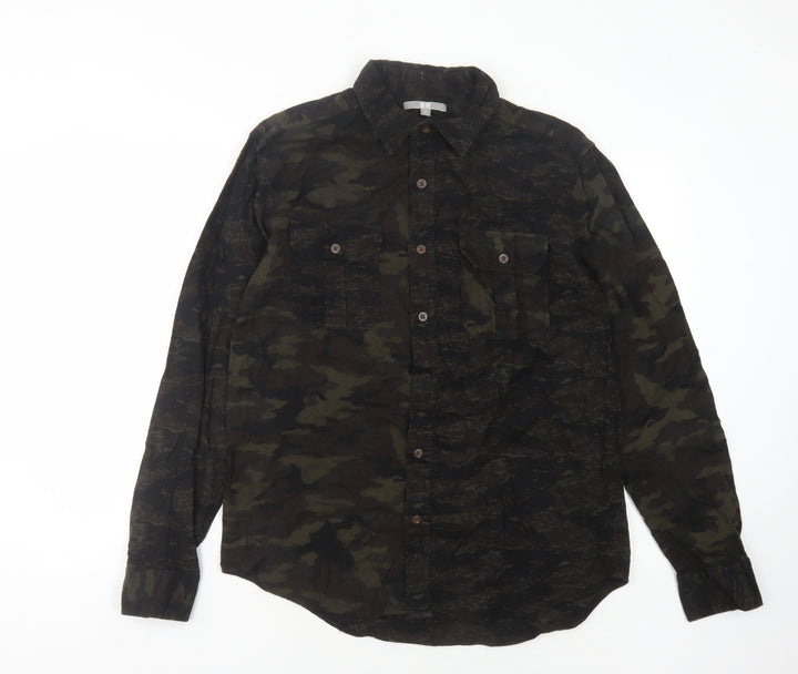Uniqlo Men's Green Camouflage Button-Up Shirt M