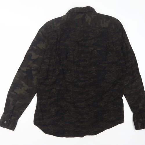 Uniqlo Men's Green Camouflage Button-Up Shirt M