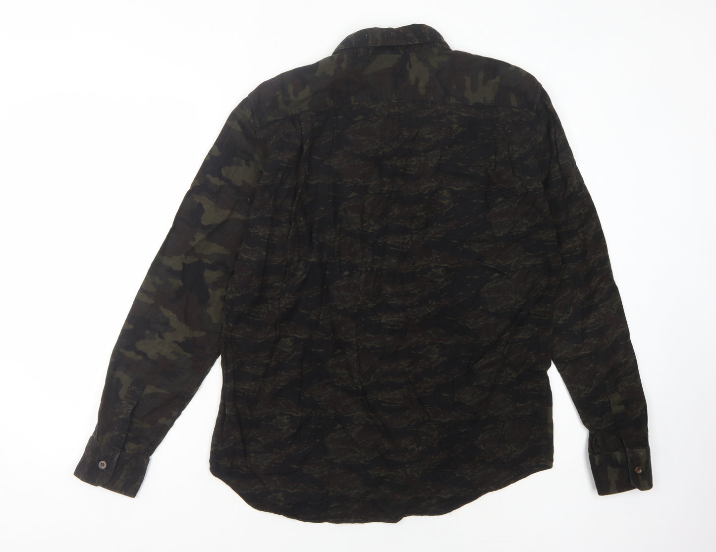 Uniqlo Men's Green Camouflage Button-Up Shirt M