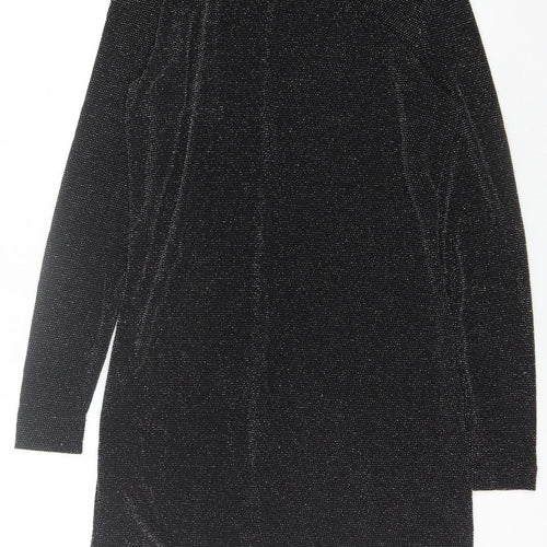 Monki Women's Black Glitter Dress L High Neck
