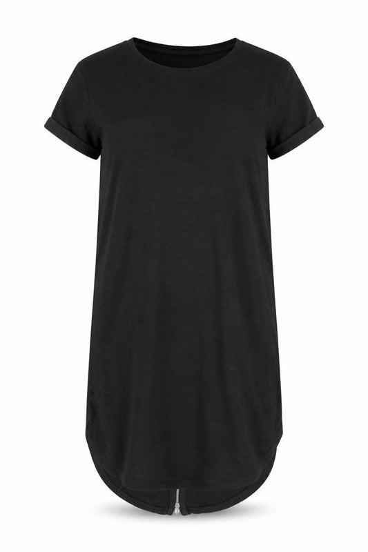 Front view of H&M Women's Black T-Shirt Dress, S, Crew Neck, Short Sleeve