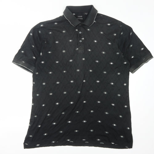 Izod Mens Black Argyle Polo Shirt Size M Short Sleeve