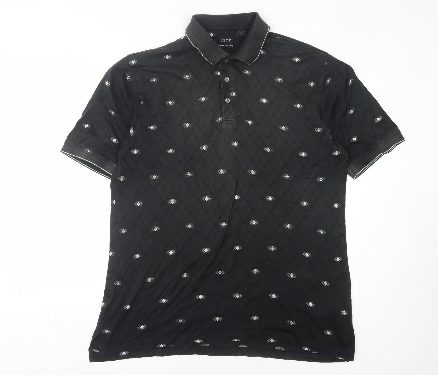 Izod Mens Black Argyle Polo Shirt Size M Short Sleeve