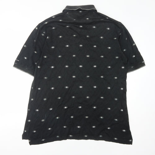 Izod Mens Black Argyle Polo Shirt Size M Short Sleeve