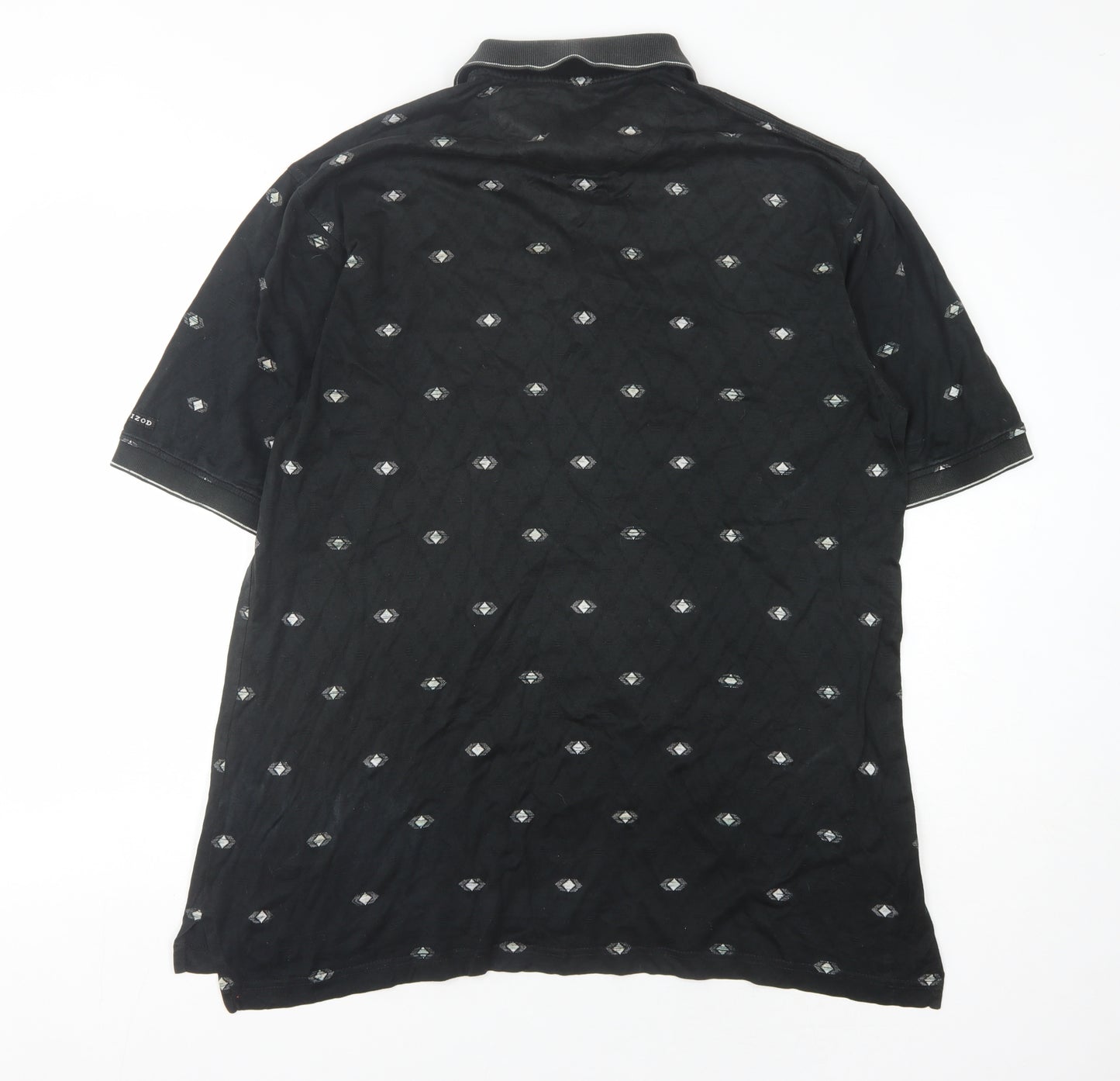 Izod Mens Black Argyle Polo Shirt Size M Short Sleeve