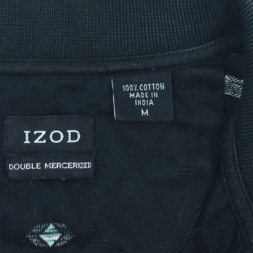 Izod Mens Black Argyle Polo Shirt Size M Short Sleeve