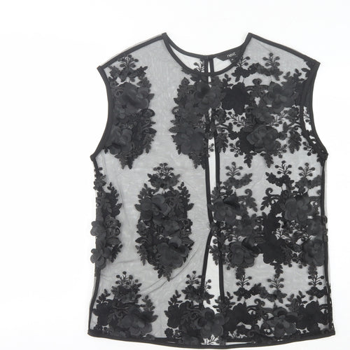 Next Women's Black Floral Sheer Blouse - Size 10