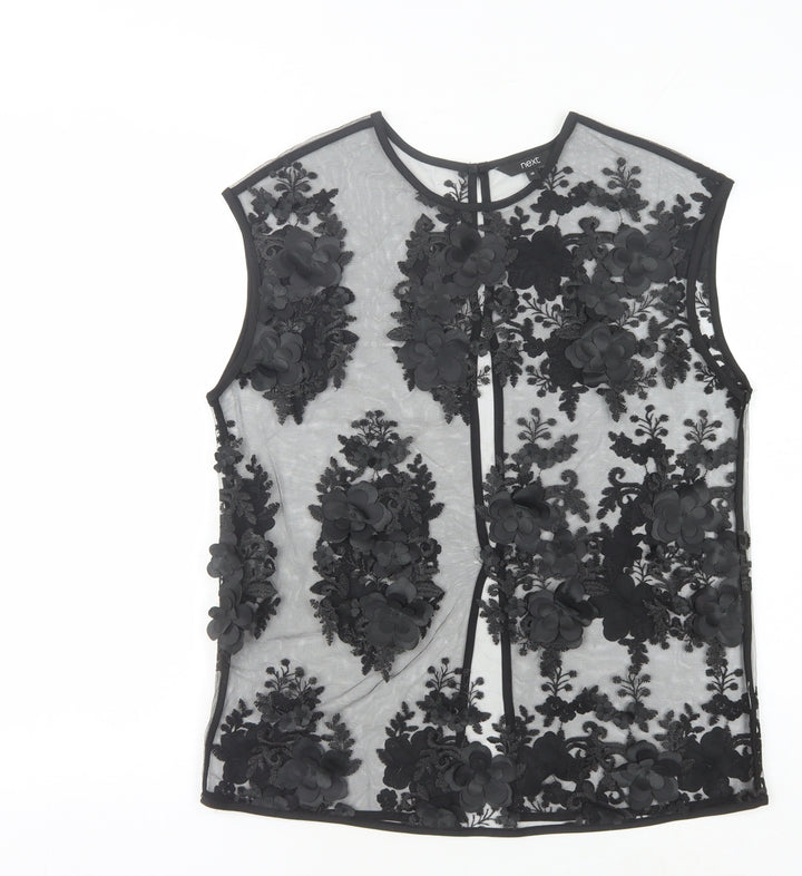 Next Women's Black Floral Sheer Blouse - Size 10