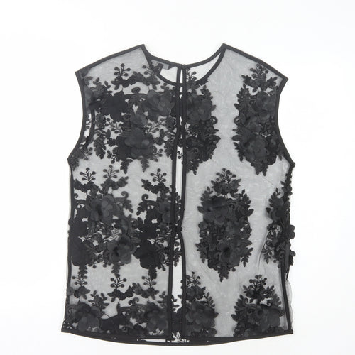 Next Women's Black Floral Sheer Blouse - Size 10