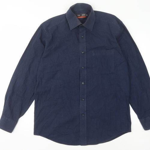 Marks and Spencer Men's Blue Twill Long Sleeve Shirt