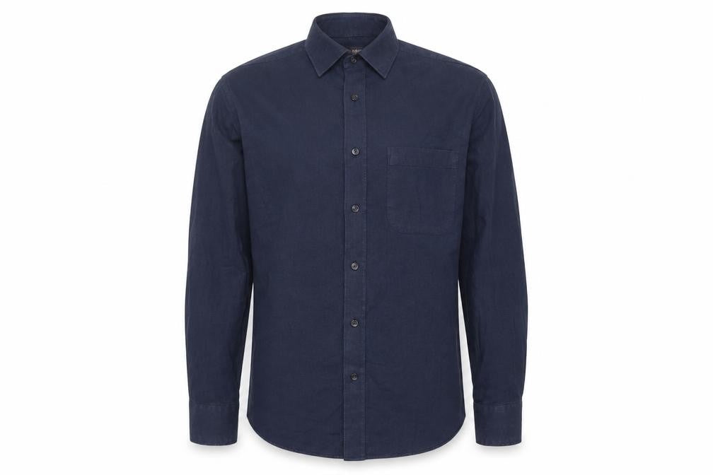Front view of Marks & Spencer Men's Blue Twill Long Sleeve Shirt